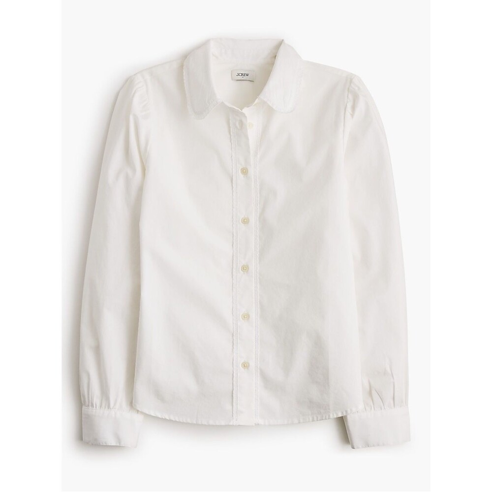 J Crew Eylet Trim Button Down Shirt White Lace Blouse Cottagecore Casual Shirt